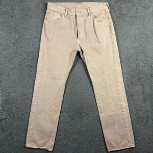 Levis 501 Jeans Mens 36x34 (Fits 34x33) Beige Tan Straight Fit Button Fly Denim